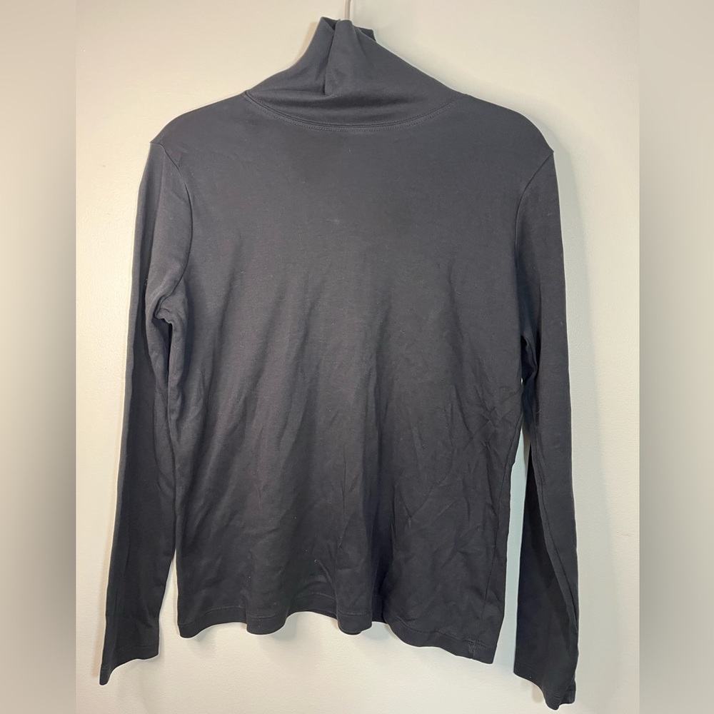 LL Bean Black Supima Cotton Long Sleeve Turtleneck Top Women’s Size M Warm